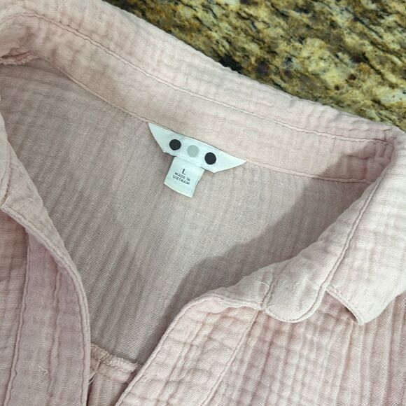 THREE DOTS Casual Soft Pink Double Gauze Shirt Dress With Pockets Size L - Picture 6 of 8